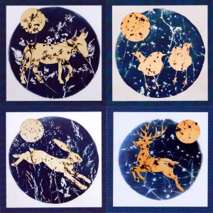 greetings cards for christmas featuring donkey, hare, robins, deer