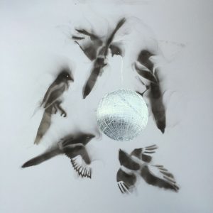 five flying magpies silver glitter disco ball